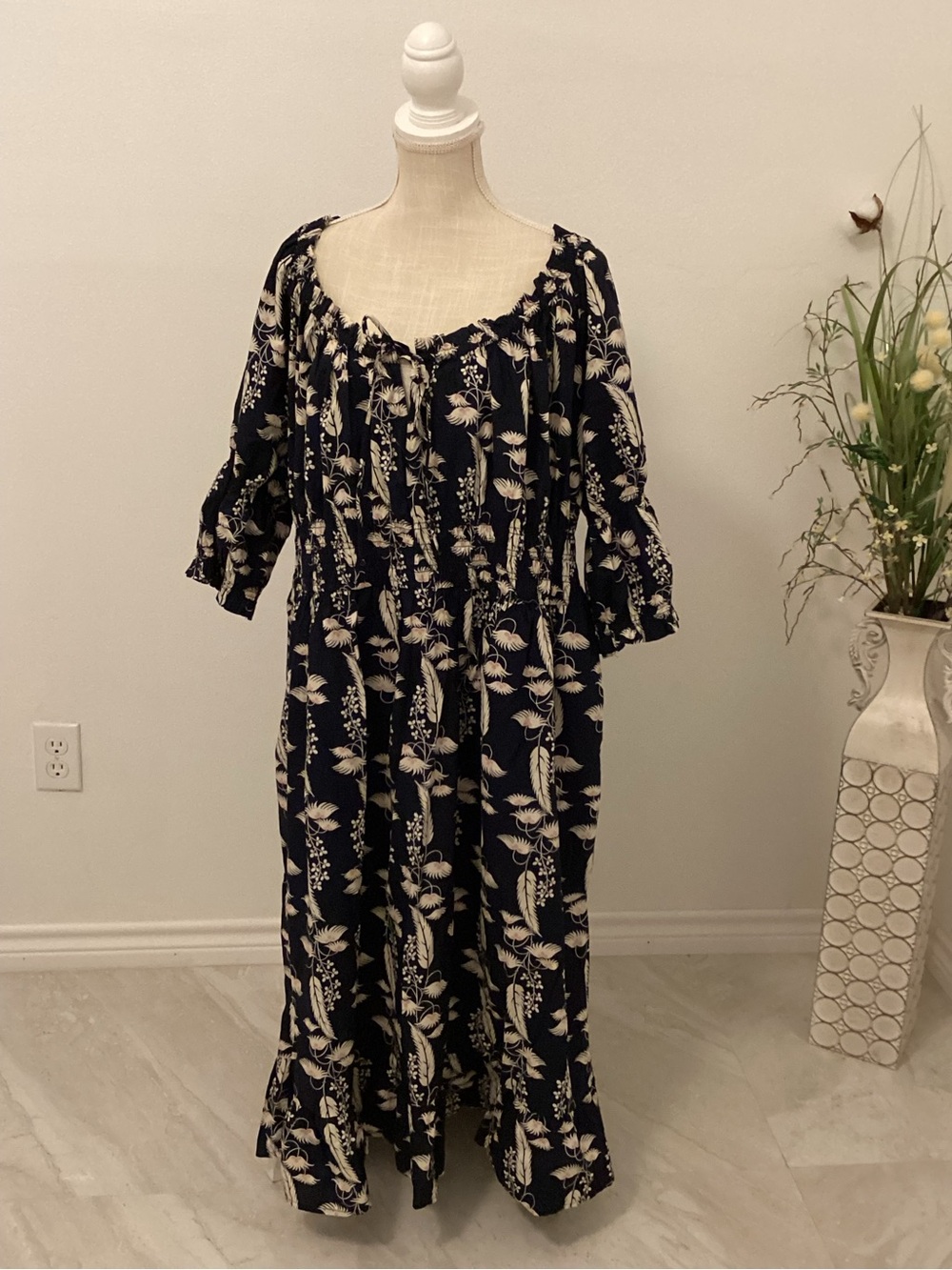 Terra & Sky Navy and Cream Floral Maxi Dress